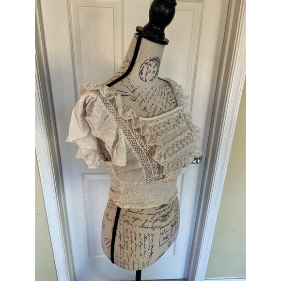 Free People Flutter Sleeve Cropped Bohemian Square Neck Top Size Small - Picture 4 of 10